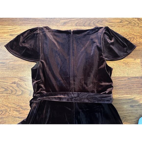 DKNY Women's Velvet Faux Wrap Midi Dress - Brown - Size 12 Elegant Style - Picture 4 of 9